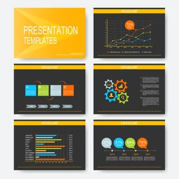 Black, yellow set of vector templates for presentation slides. Modern business Stock Illustration