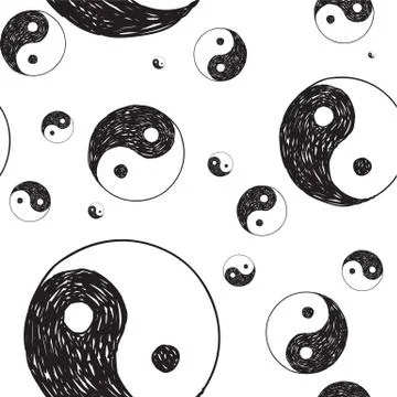 Black yin yang doodle pattern Stock Illustration