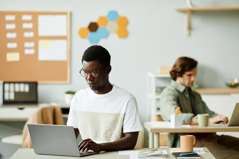 Black Young Man As Software Developer 스톡 사진