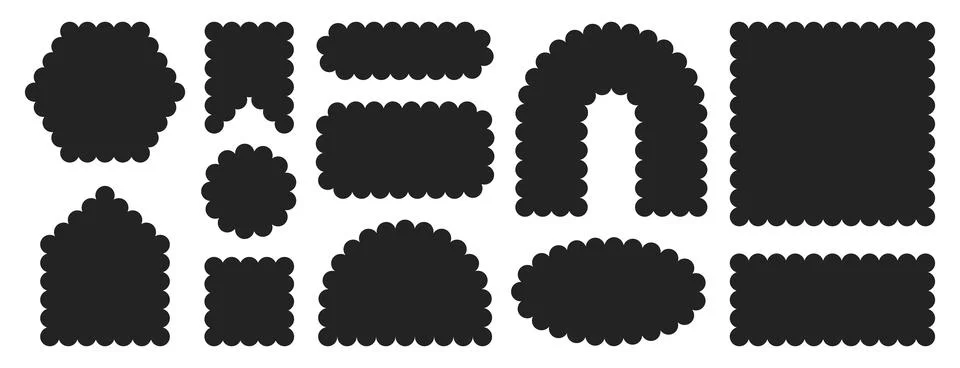 Black zig zag edge, wavy lace borders, zigzag frames, jagged curvy box elements Stock Illustration