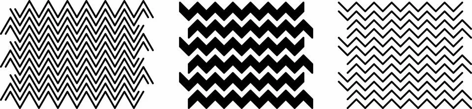 Black zigzags on a white background. Thin and thick lines are curves. Vector. Stock Illustration
