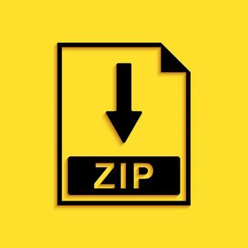 Black ZIP file document icon. Download ZIP button icon isolated on yellow イラスト素材