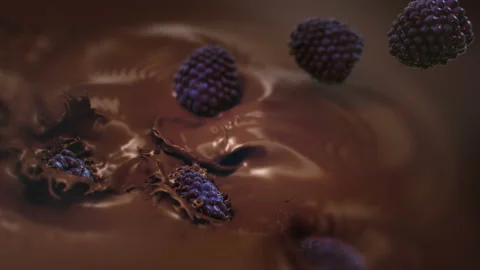 Blackberries Falling Into Liquid Chocolate in 4K Super slow motion Stock Footage 140405445