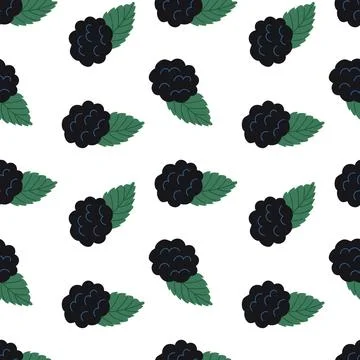 Blackberries with leaves form seamless pattern Stock Illustration