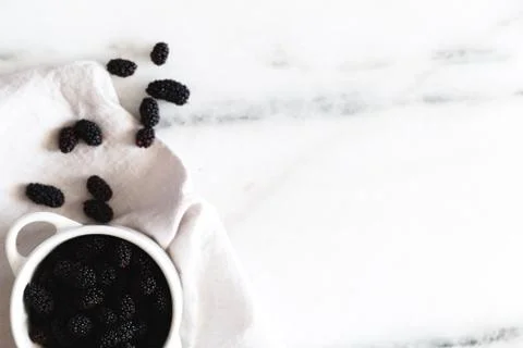 Blackberries on a white marble surface Stock Photos
