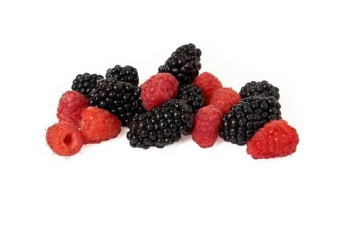 Blackberry and raspberry isolated on white background clipping p Stock Photos
