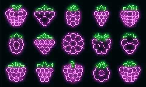 Blackberry icons set vector neon Stock Illustration