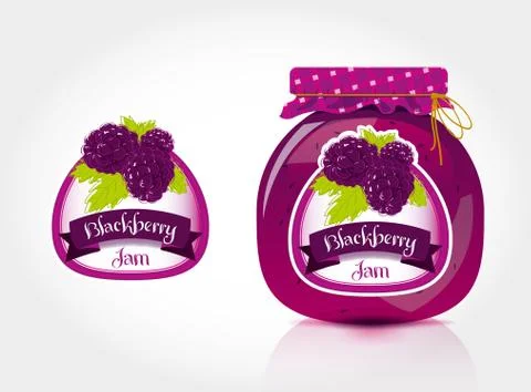 Blackberry jam label with jar  Stock Illustration