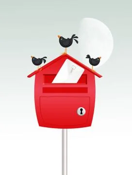 Blackbirds on mailbox in winter Stock Illustration