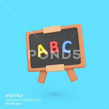 Blackboard with alphabet isolated 3d render icon illustration PSD Template