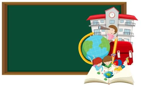 Blackboard and children learning at school Illustrazione stock
