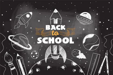 Blackboard back to school background with elements pack イラスト素材