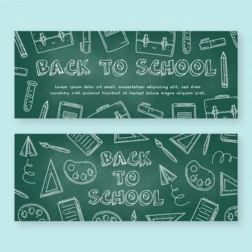 Blackboard back to school banners pack Stock Illustration