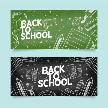 Blackboard back to school horizontal banners Stock Illustration