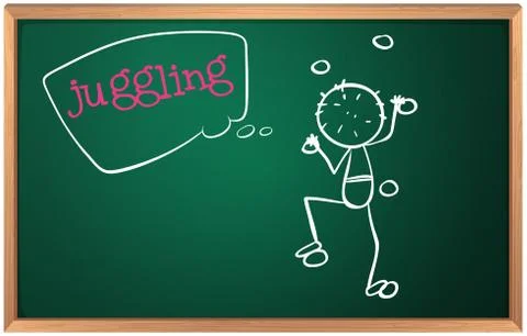 A blackboard with a boy juggling 스톡 일러스트
