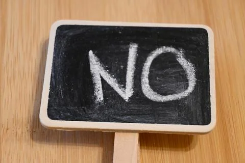 Blackboard with chalk text "No", concept of refusal or negation, Copy Space Fotos Stock