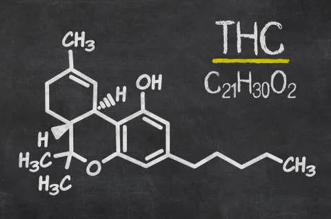 Blackboard with the chemical formula of thc Stock Illustration