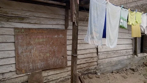 Blackboard in a courtyard Video stock 80952455