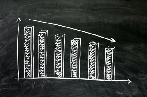 Blackboard with declining chart. Stock Photos