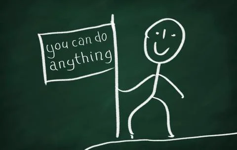 On the blackboard draw character and write You can do anything Stock Photos