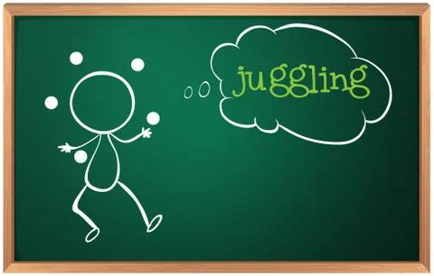 A blackboard with a drawing of a boy juggling 스톡 일러스트