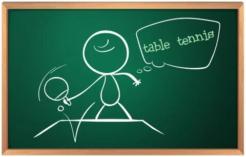 A blackboard with a drawing of a boy playing table tennis Stock Illustration