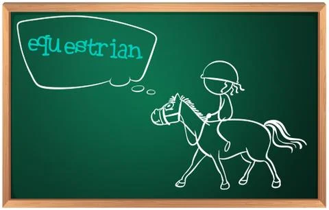 A blackboard with a drawing of an equestrian Stock Illustration