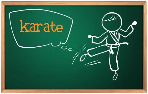 A blackboard with a drawing of a man doing karate Stock Illustration
