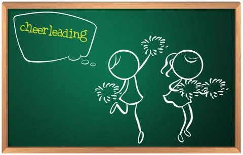 A blackboard with a drawing of two cheerdancers Stock Illustration