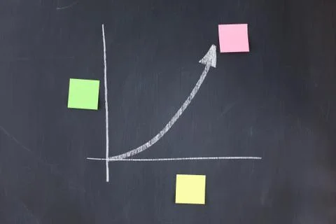 Blackboard graph with blank stick-on notes on its axis and apex Stock Illustration