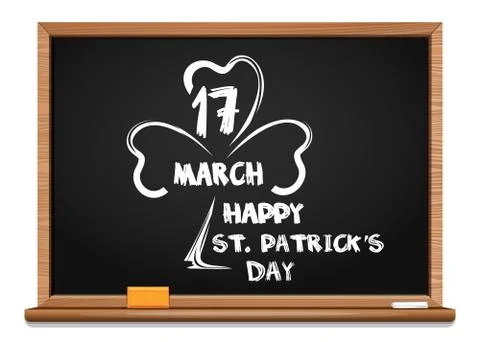 Blackboard with the image of clover and St. Patricks Day greetings Stock Illustration