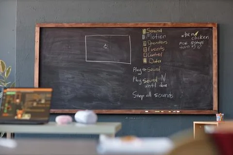 Blackboard with IT Lesson Plan in Empty Class Stock Photos