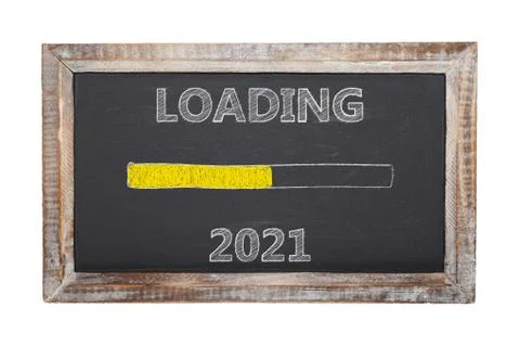 Blackboard with the message loading 2021 Stock Photos