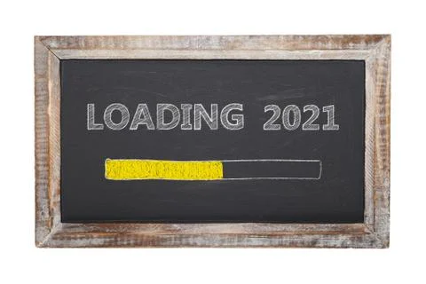 Blackboard with the message loading 2021 Stock Photos