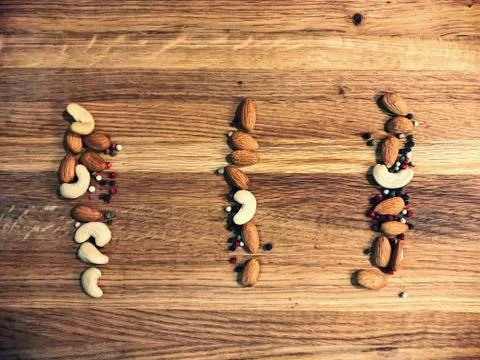 Blackboard with nuts for menu Stock Photos