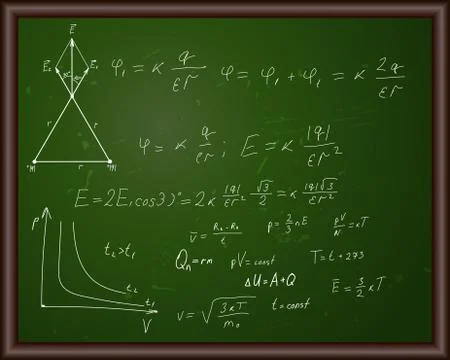 Blackboard with physical formulas Stock Illustration