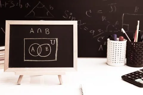 Blackboard with sample basic set hand written Stockfoto's