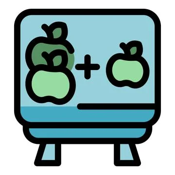 Blackboard showing simple math problem with apples 스톡 일러스트