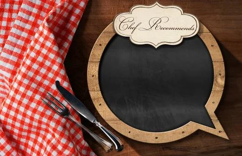 Blackboard Speech Bubble Shaped with Text Chef Recommends Stock Photos