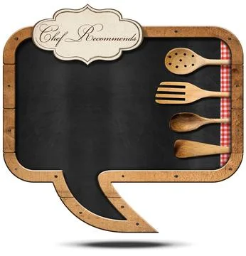 Blackboard Speech Bubble Shaped with Text Chef Recommends Stock Photos