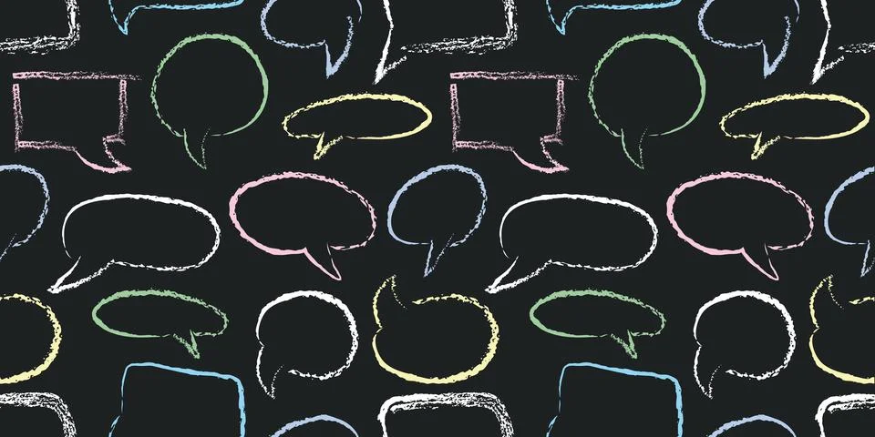 Blackboard speech bubble text boxes seamless pattern with crayon texture on b Stock Illustration