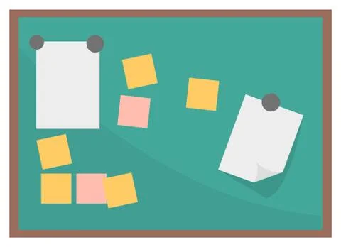 Blackboard with Stickers and Memo Notes on Magnets Illustration