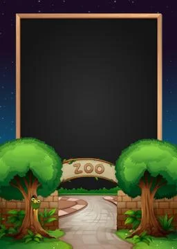 Blackboard template with zoo in background Stock Illustration