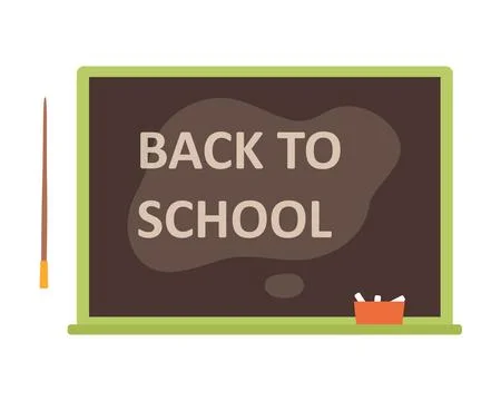 Blackboard with text Back to school, chalk and teachers pointer Illustration