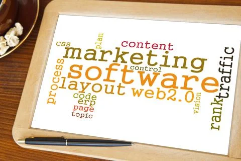 Blackboard with usability word cloud Stock Photos