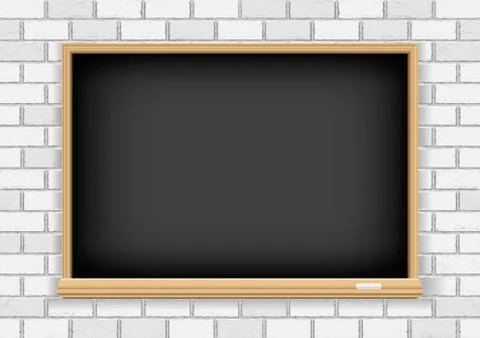 Blackboard on white brick background Stock Illustration