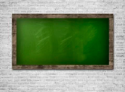 Blackboard on a white brickwall Stock Photos