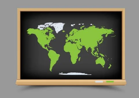 Blackboard world map lesson Stock Illustration