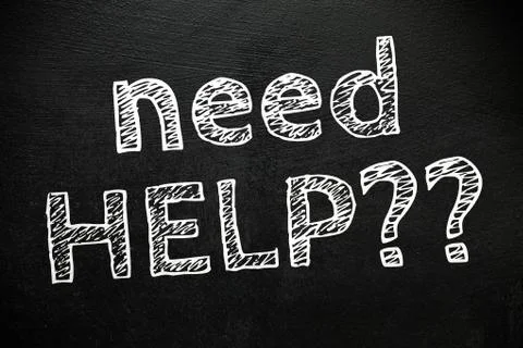 Blackboard with the writing need help. A question written with a white chalk. Stock Photos