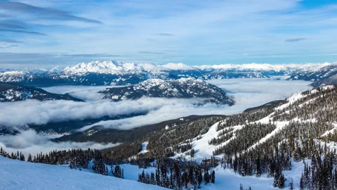 Blackcomb Mountain Ski runs Cloud Inversion Timelapse Stock Footage 149904068